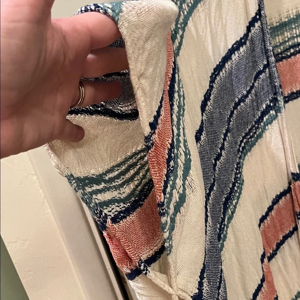 Cost Plus World Market Striped Fringe Wrap in Cream, Blue, Pink, Teal